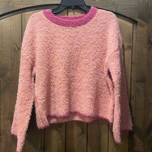 Hem & Thread Textured Pink Crew Neck Sweater